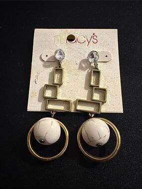 Macy's Gold-Tone Geometric Drop Earrings with Cream Stone Accent
#15